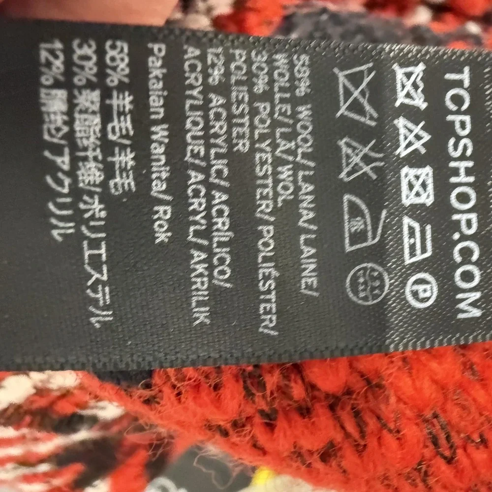 Topshop Skirt Womens 8 Red Plaid Wool Blend Tweed Mini High Waist Back Zip‎